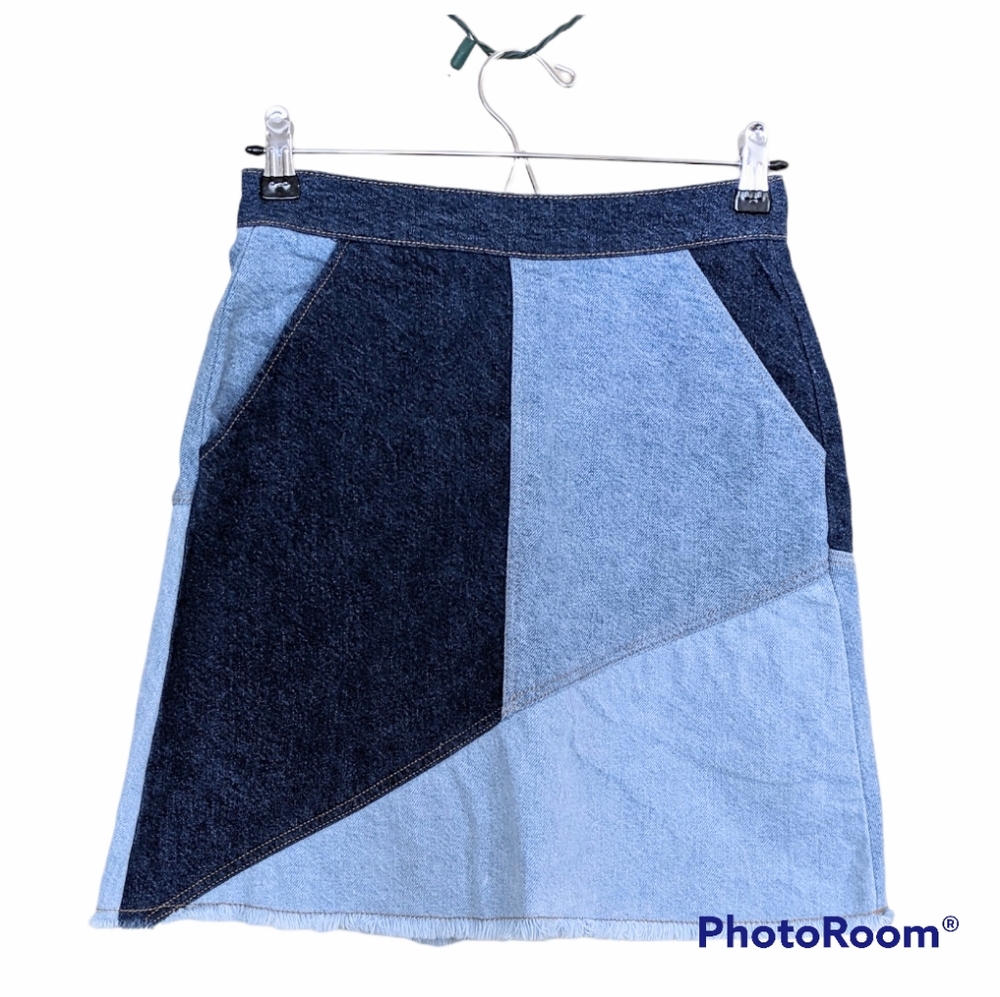 Zara Denim Patchwork Mini Skirt | Blue Jean Skirt